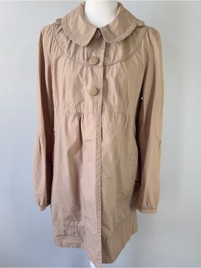 Vintage dELiAs Khaki Cotton Peter Pan Collar Trench Coat Dome Buttons Juniors XL